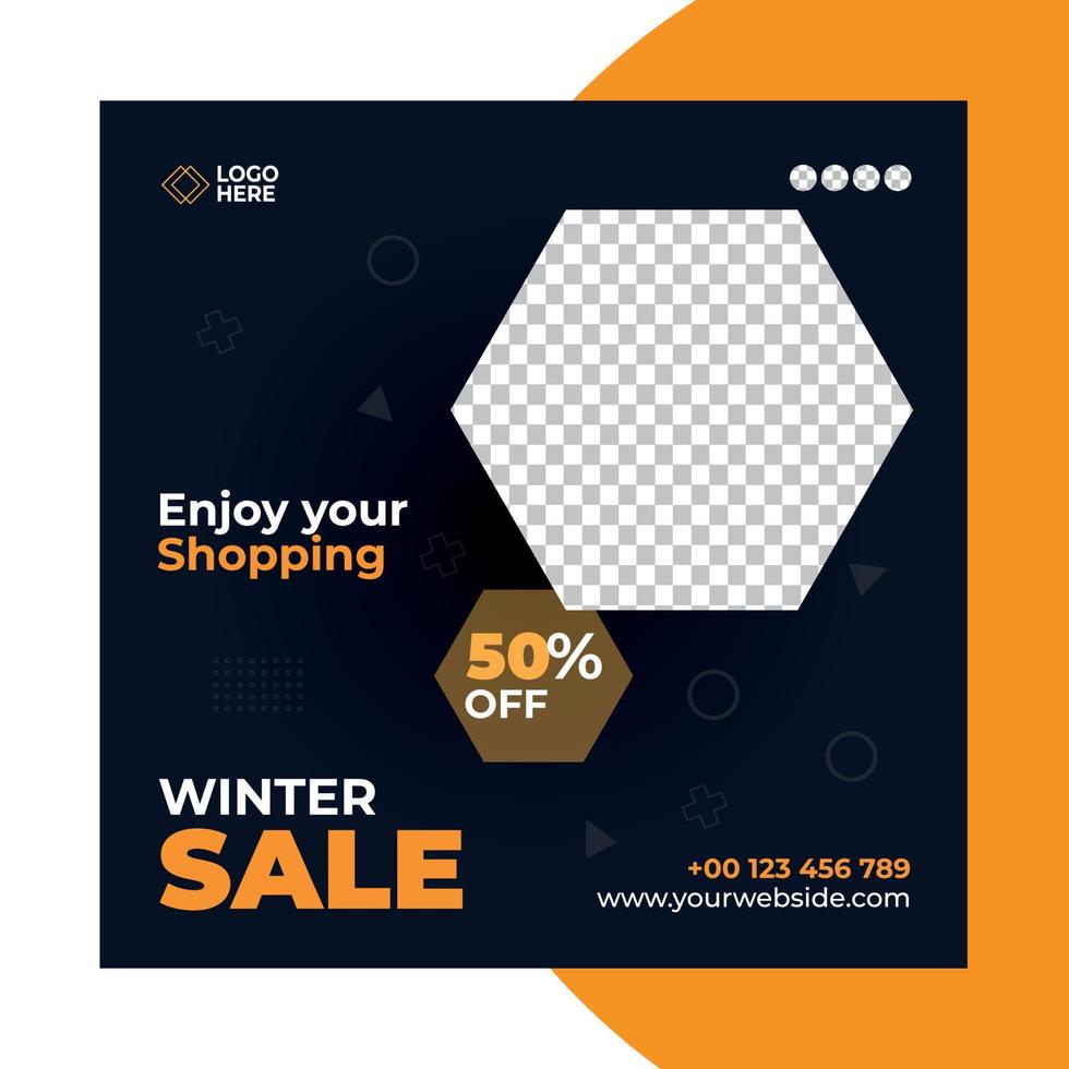 New editable minimal square Winter Sell banner template. Suitable for social media posts and web or internet ads. Vector illustration with Photo College.