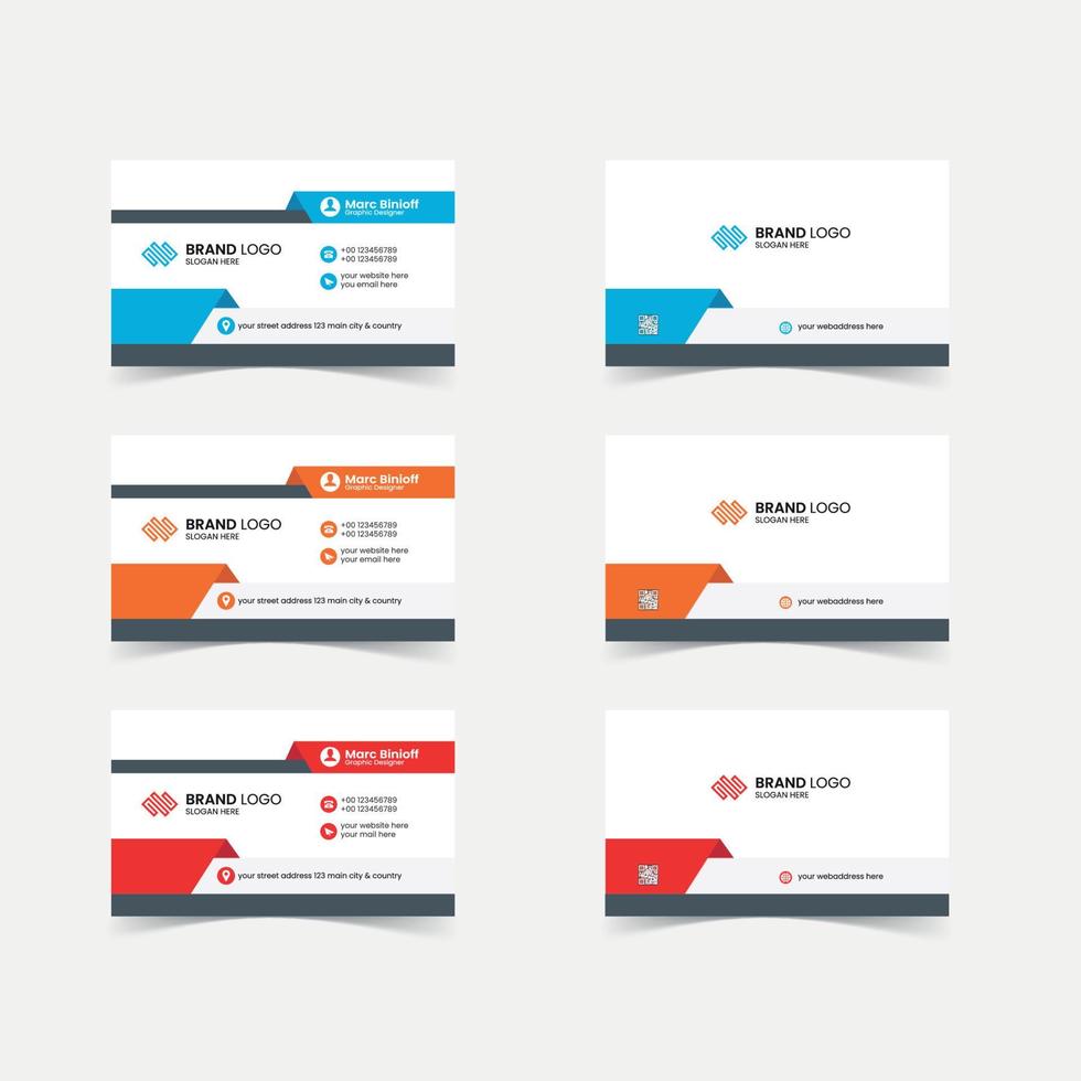 plantilla de diseño de tarjeta de visita moderna 3 variaciones de color vector