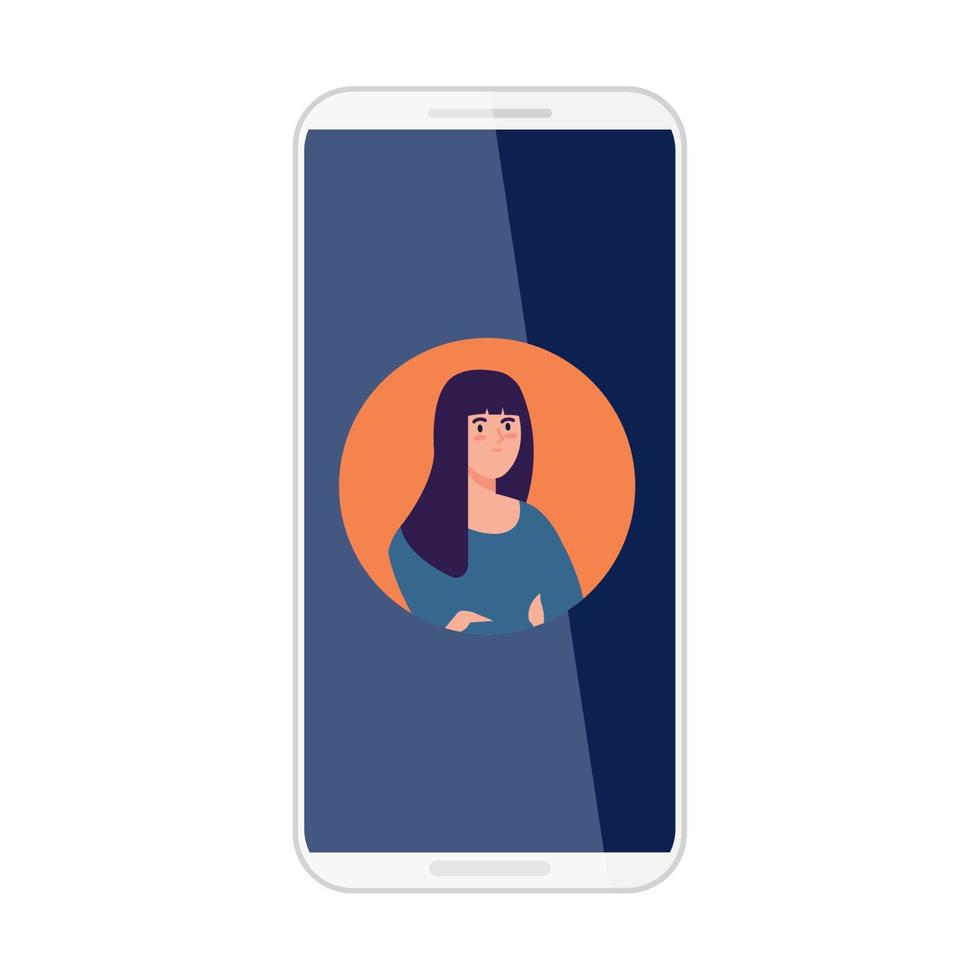 smartphone with picture woman in screen, on white background vector