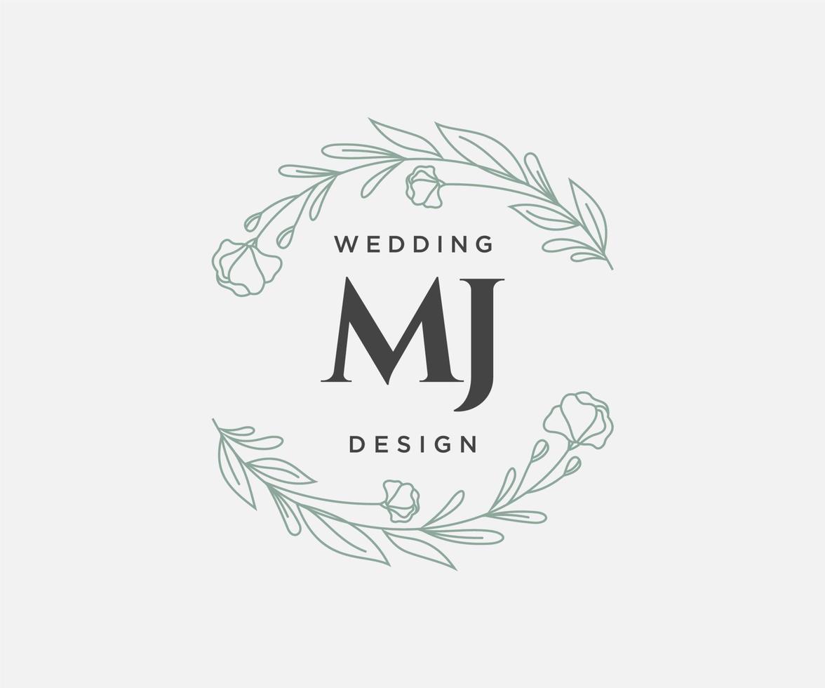 MJ Initials letter Wedding monogram logos collection, hand drawn modern minimalistic and floral templates for Invitation cards, Save the Date, elegant identity for restaurant, boutique, cafe in vector