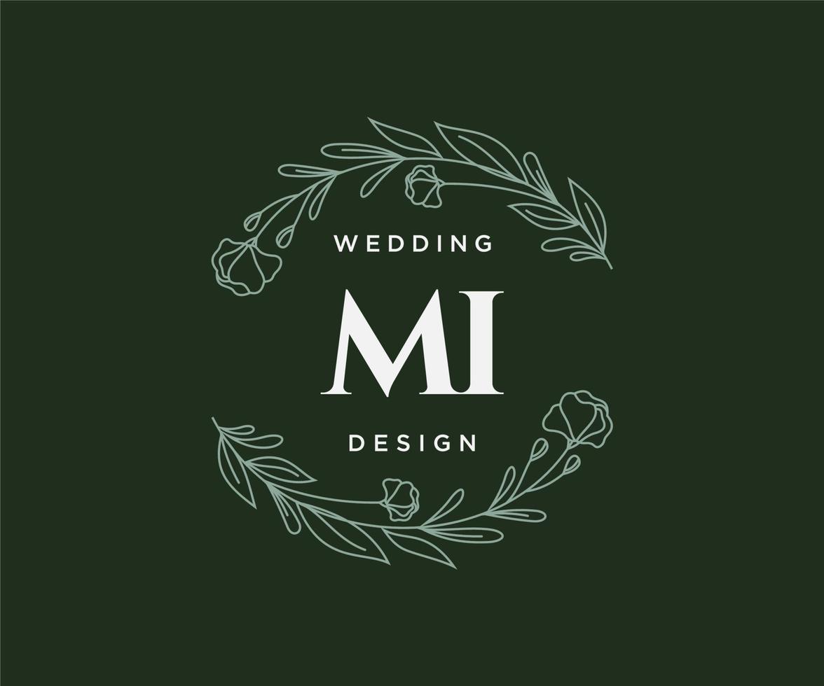 MI Initials letter Wedding monogram logos collection, hand drawn modern minimalistic and floral templates for Invitation cards, Save the Date, elegant identity for restaurant, boutique, cafe in vector