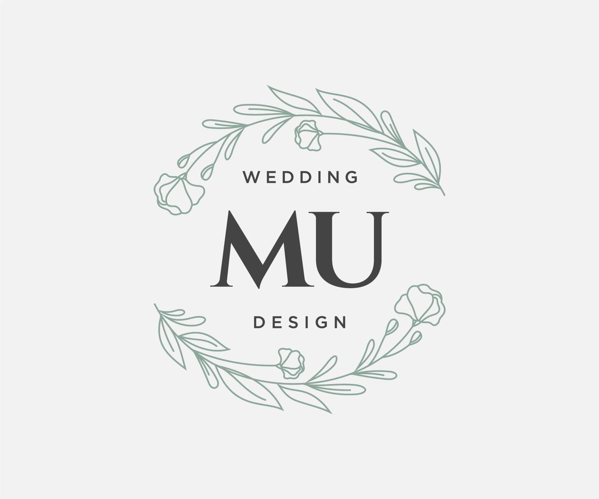 colección de logotipos de monograma de boda con letras iniciales mu, plantillas florales y minimalistas modernas dibujadas a mano para tarjetas de invitación, guardar la fecha, identidad elegante para restaurante, boutique, café en vector