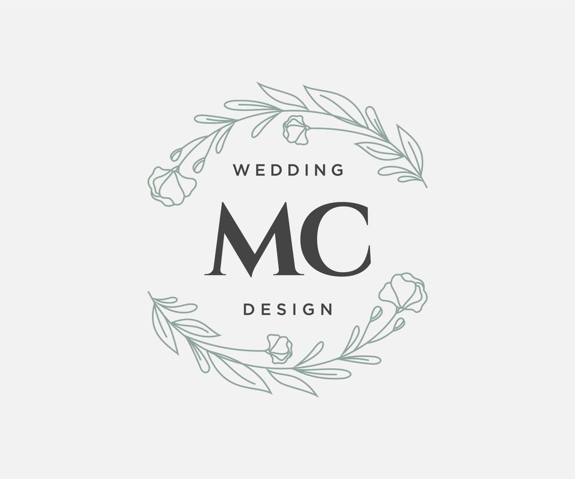 colección de logotipos de monograma de boda con letras iniciales de mc, plantillas florales y minimalistas modernas dibujadas a mano para tarjetas de invitación, guardar la fecha, identidad elegante para restaurante, boutique, café en vector