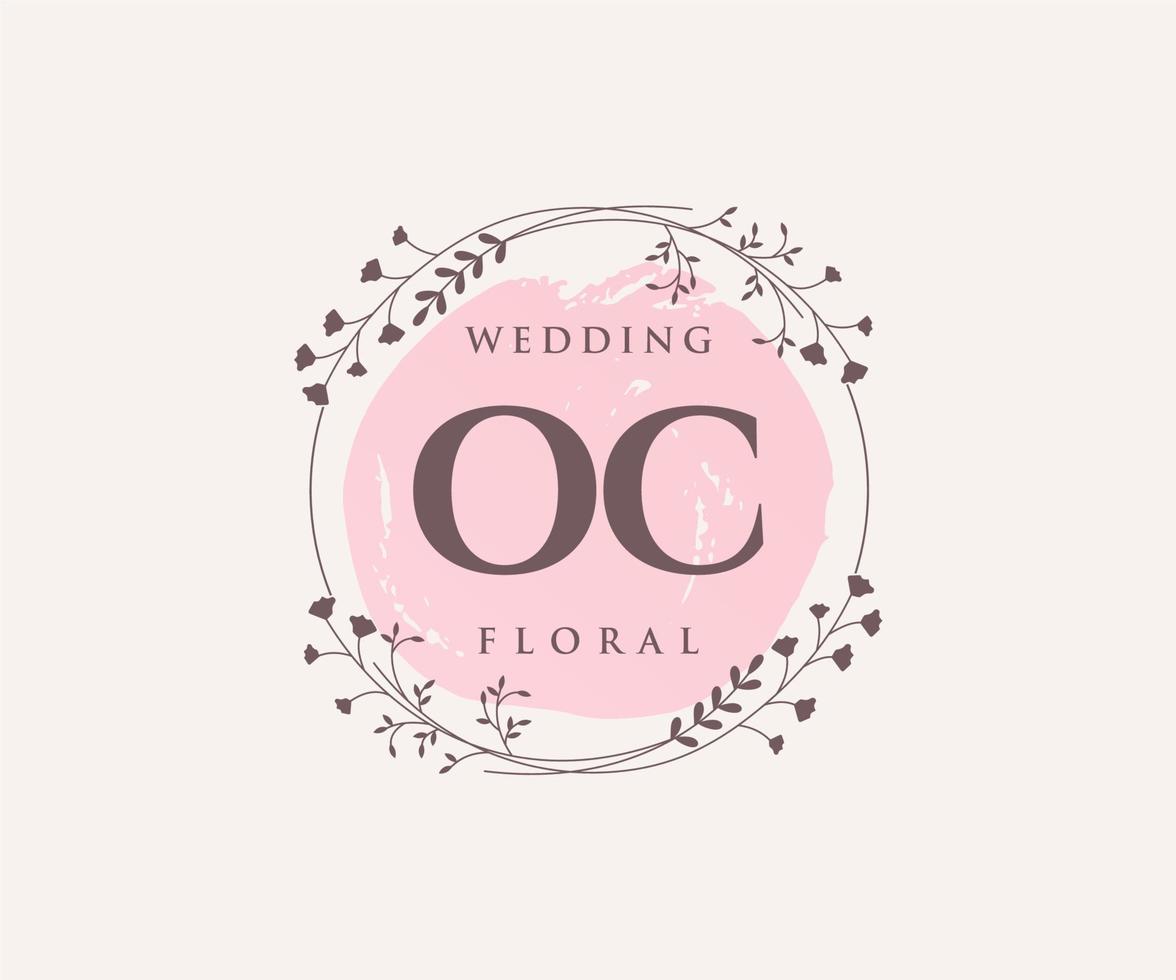 plantilla de logotipos de monograma de boda con letras iniciales oc, plantillas florales y minimalistas modernas dibujadas a mano para tarjetas de invitación, guardar la fecha, identidad elegante. vector