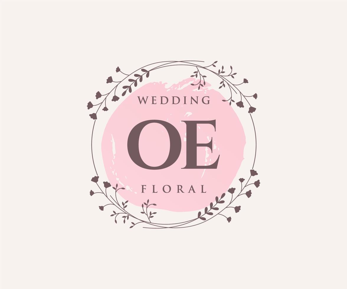 OE Initials letter Wedding monogram logos template, hand drawn modern minimalistic and floral templates for Invitation cards, Save the Date, elegant identity. vector