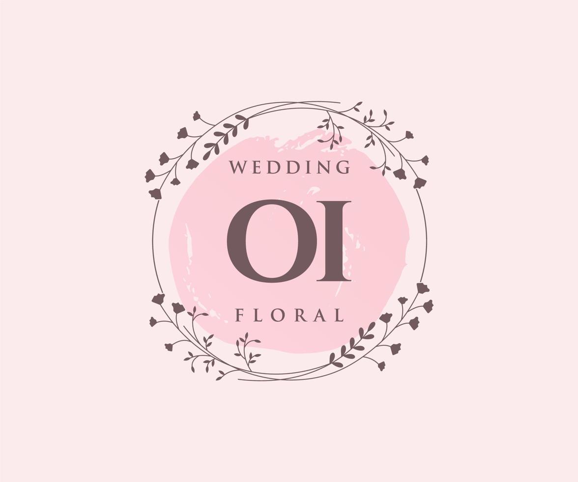 plantilla de logotipos de monograma de boda con letras iniciales de oi, plantillas florales y minimalistas modernas dibujadas a mano para tarjetas de invitación, guardar la fecha, identidad elegante. vector