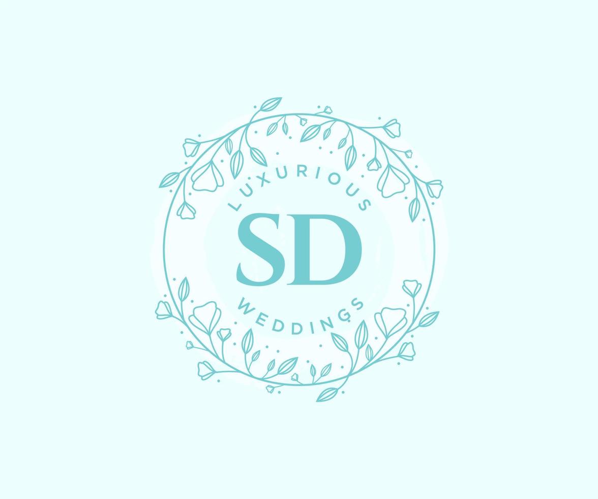 SD Initials letter Wedding monogram logos template, hand drawn modern minimalistic and floral templates for Invitation cards, Save the Date, elegant identity. vector