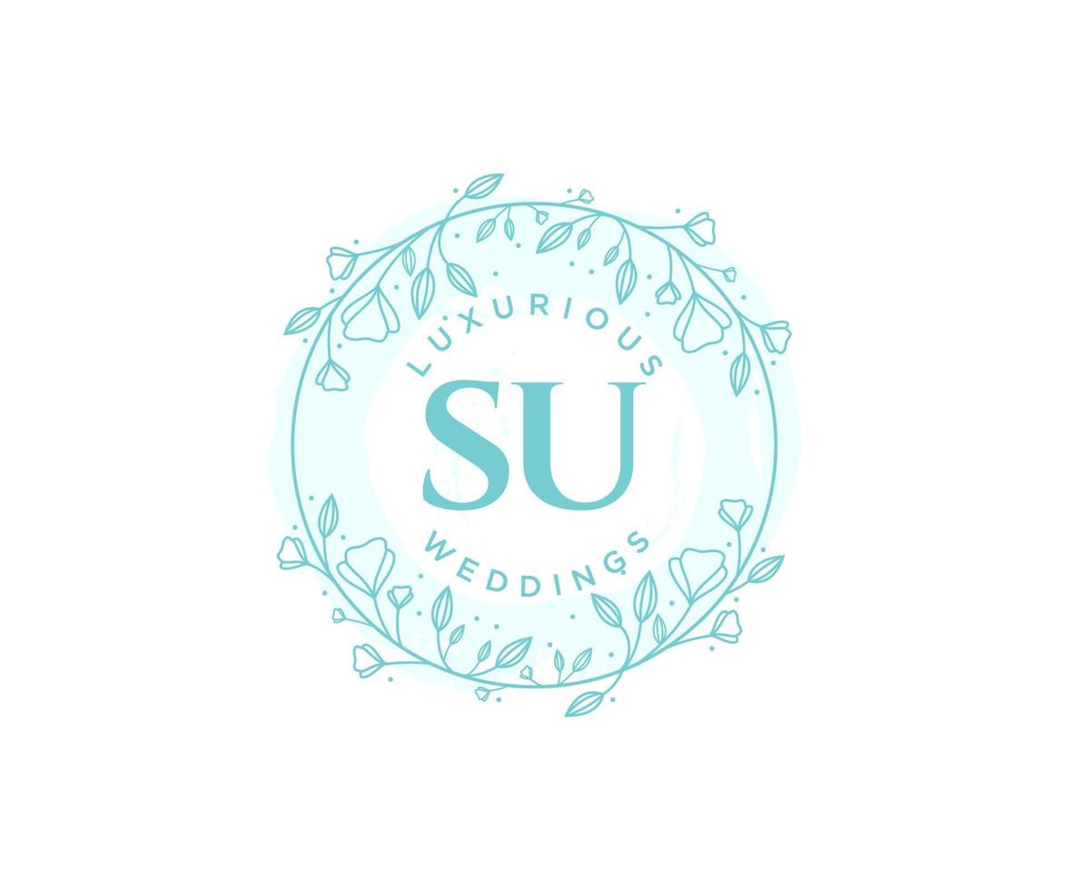 SU Initials letter Wedding monogram logos template, hand drawn modern minimalistic and floral templates for Invitation cards, Save the Date, elegant identity. vector