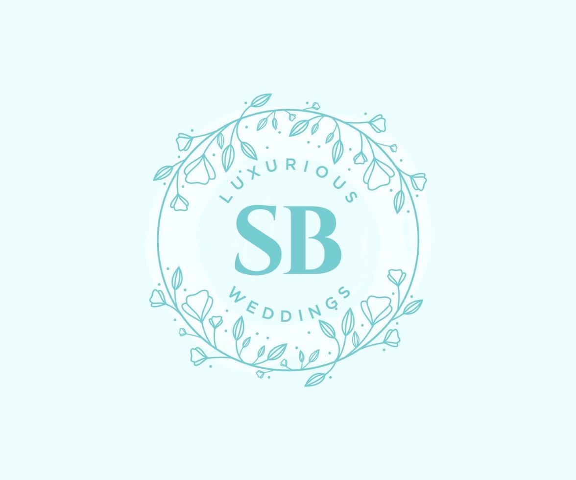 SB Initials letter Wedding monogram logos template, hand drawn modern minimalistic and floral templates for Invitation cards, Save the Date, elegant identity. vector