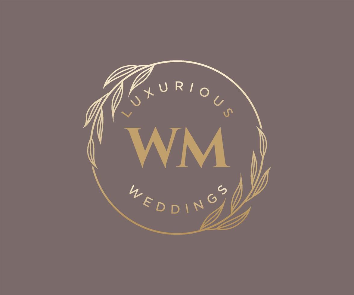 WM Initials letter Wedding monogram logos template, hand drawn modern minimalistic and floral templates for Invitation cards, Save the Date, elegant identity. vector