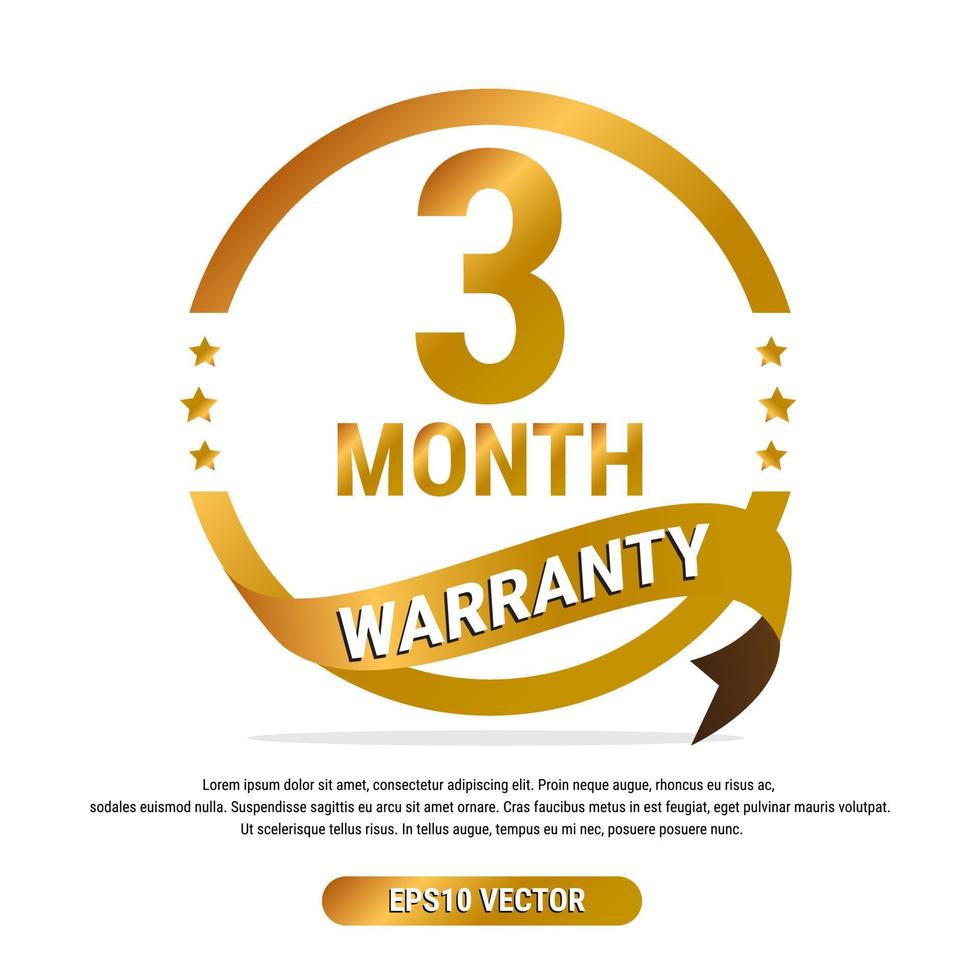3 month warranty golden badge isolated on white background. label guarantee vector