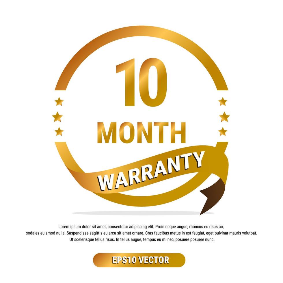 10 month warranty golden badge isolated on white background. label guarantee vector