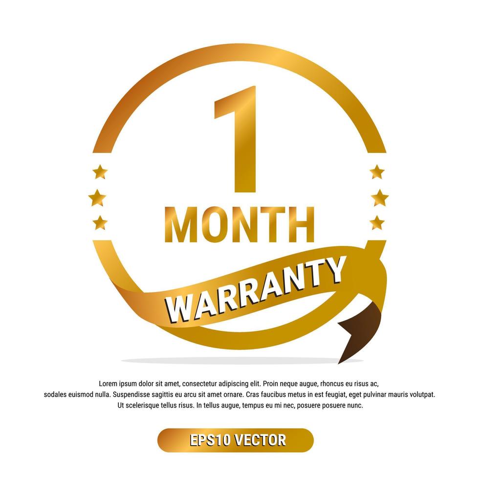 1 month warranty golden badge isolated on white background. label guarantee vector