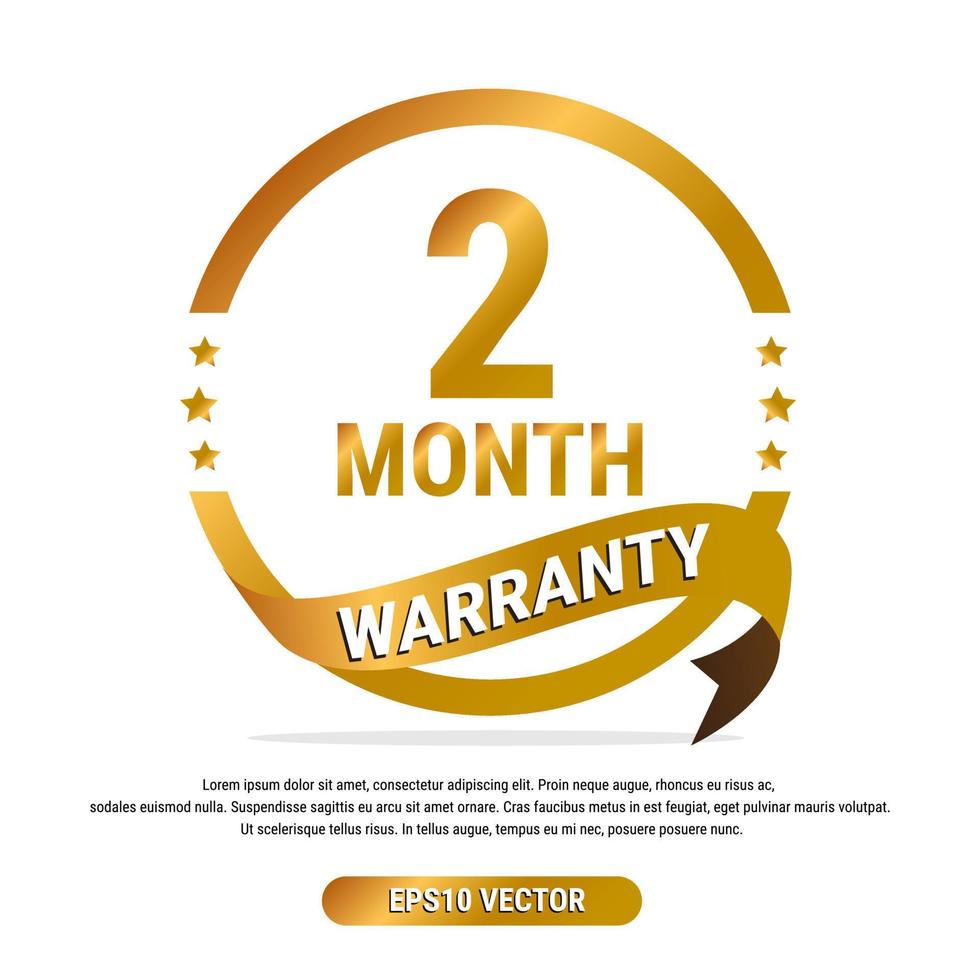 2 month warranty golden badge isolated on white background. label guarantee vector