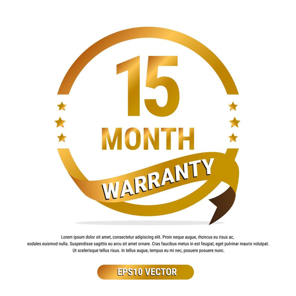 15 month warranty golden badge isolated on white background. label guarantee vector