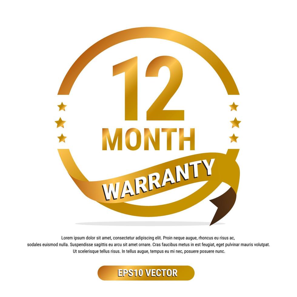 12 month warranty golden badge isolated on white background. label guarantee vector