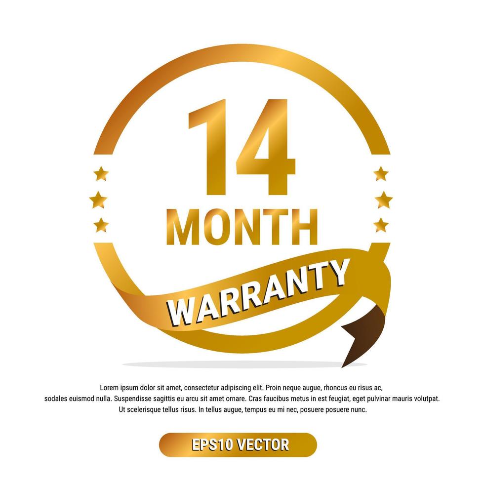 14 month warranty golden badge isolated on white background. label guarantee vector