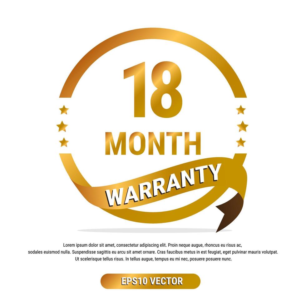 18 month warranty golden badge isolated on white background. label guarantee vector