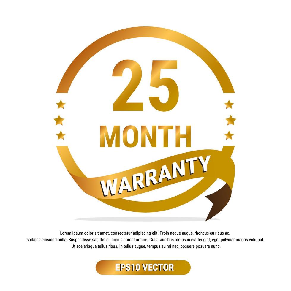 25 month warranty golden badge isolated on white background. label guarantee vector