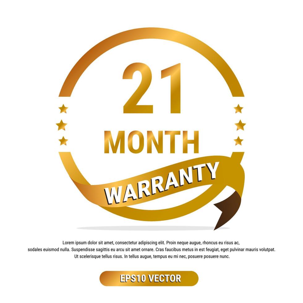 21 month warranty golden badge isolated on white background. label guarantee vector