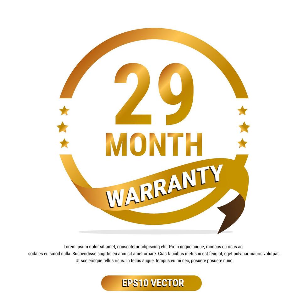 29 month warranty golden badge isolated on white background. label guarantee vector