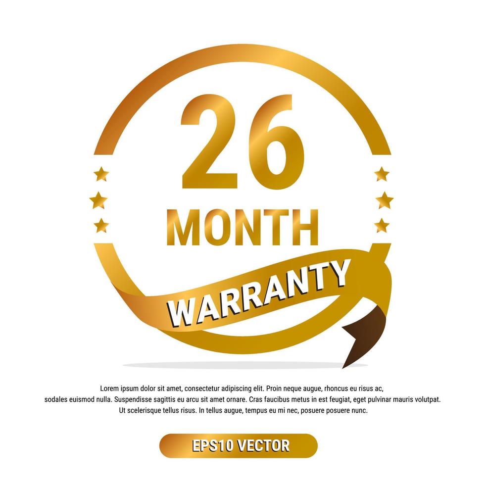26 month warranty golden badge isolated on white background. label guarantee vector
