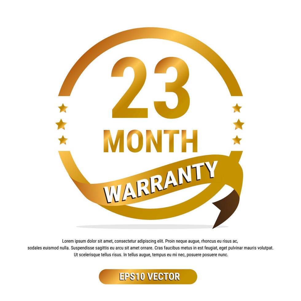 23 month warranty golden badge isolated on white background. label guarantee vector