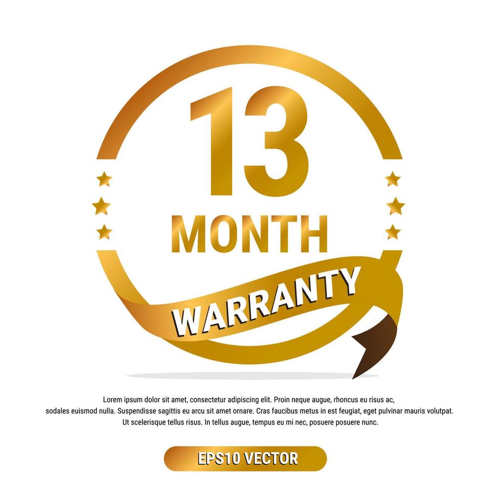 13 month warranty golden badge isolated on white background. label guarantee vector