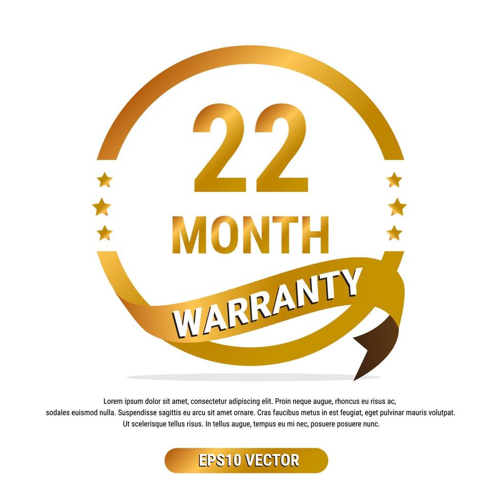 22 month warranty golden badge isolated on white background. label guarantee vector