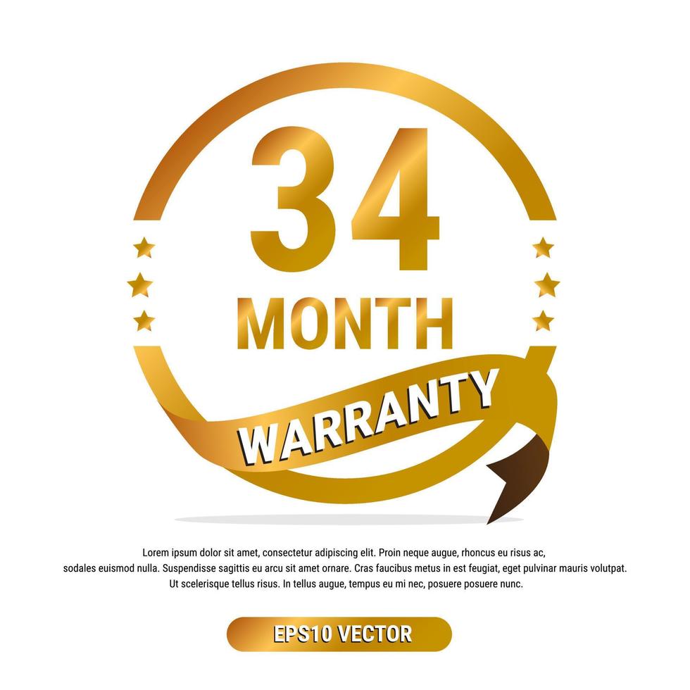 34 month warranty golden badge isolated on white background. label guarantee vector