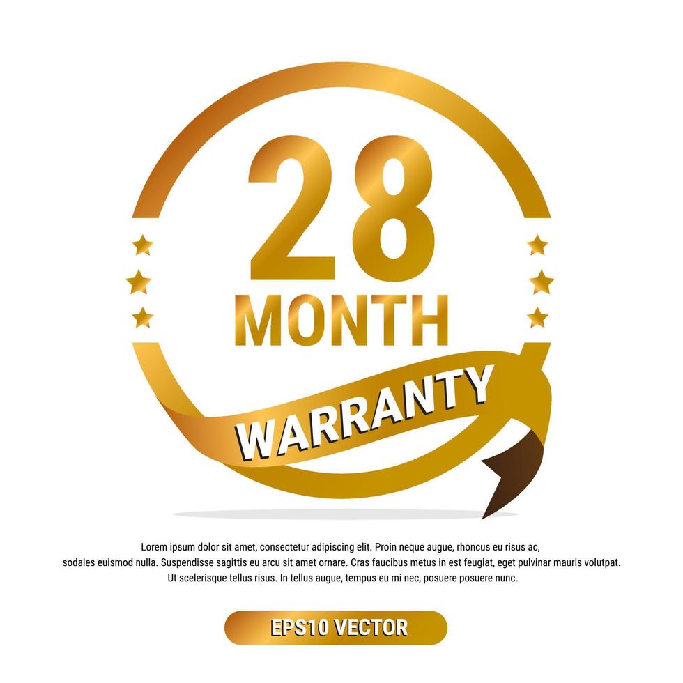 28 month warranty golden badge isolated on white background. label guarantee vector