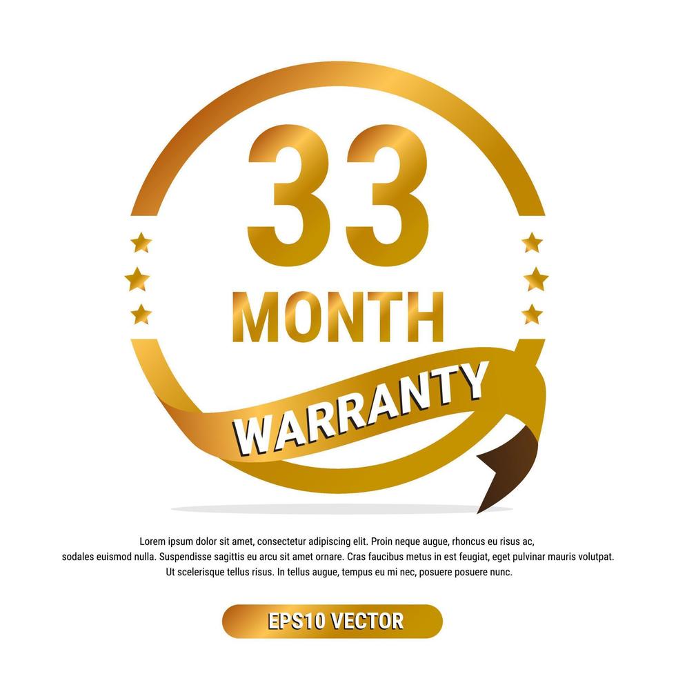33 month warranty golden badge isolated on white background. label guarantee vector