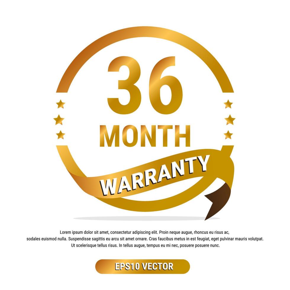 36 month warranty golden badge isolated on white background. label guarantee vector