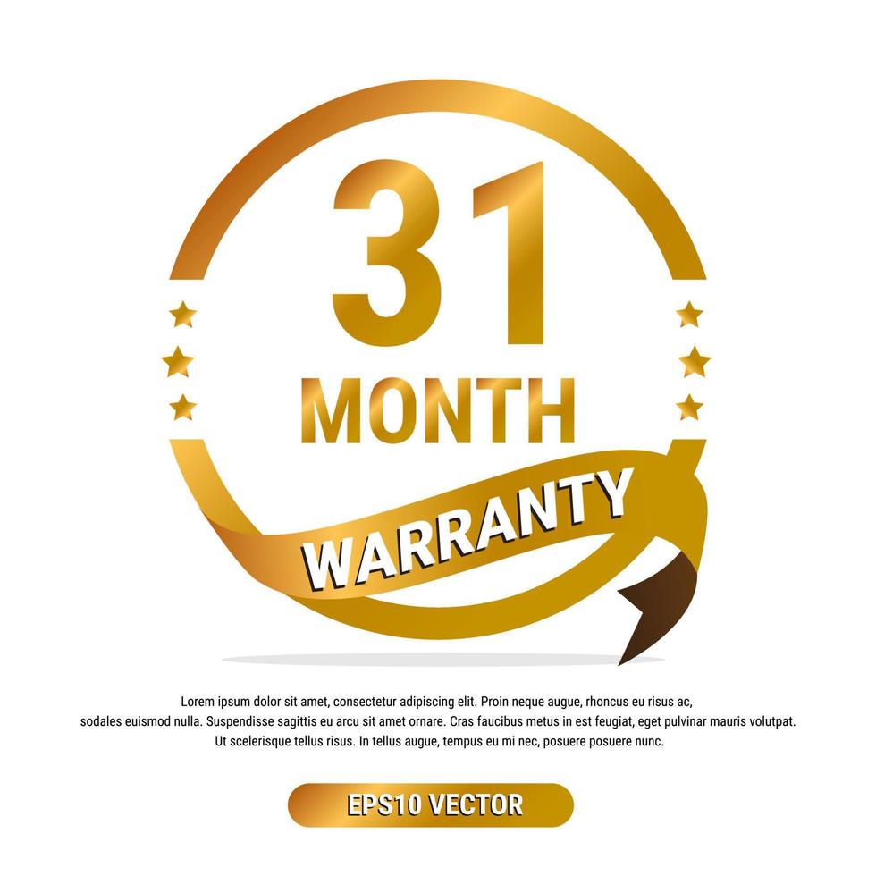 31 month warranty golden badge isolated on white background. label guarantee vector