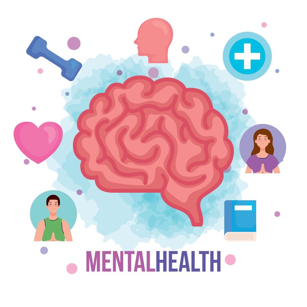 mental health concept, and brain with health icons vector