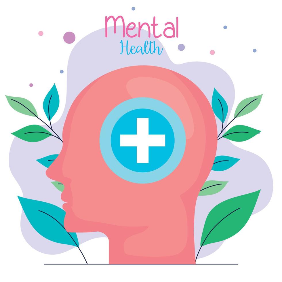 mental health concept, and human profile with mind positive vector