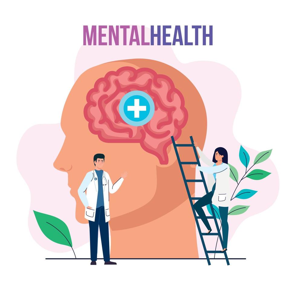 mental health medical treatment, doctors with profile human vector