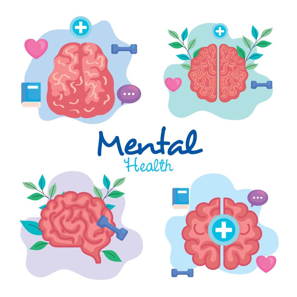set banners of mental health with icons vector