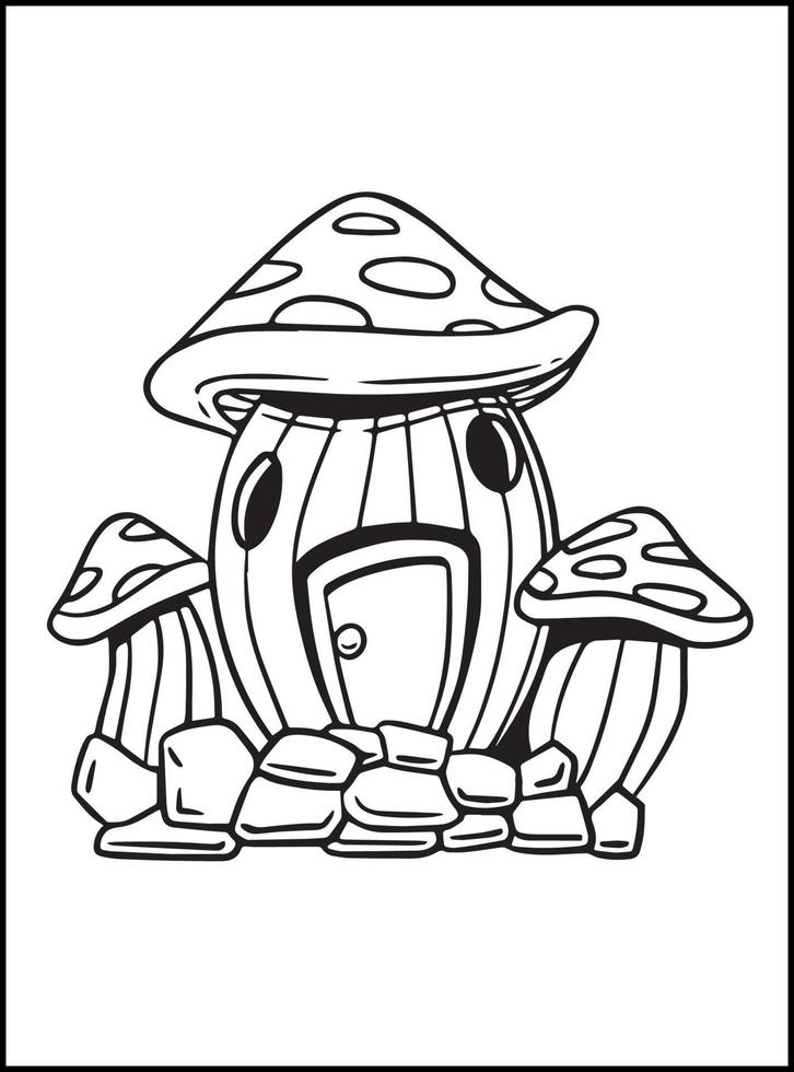 Mushroom House Coloring Pages for kids vector