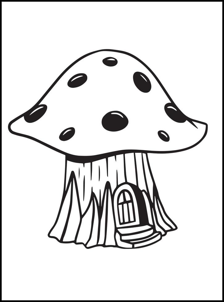 Mushroom House Coloring Pages for kids vector