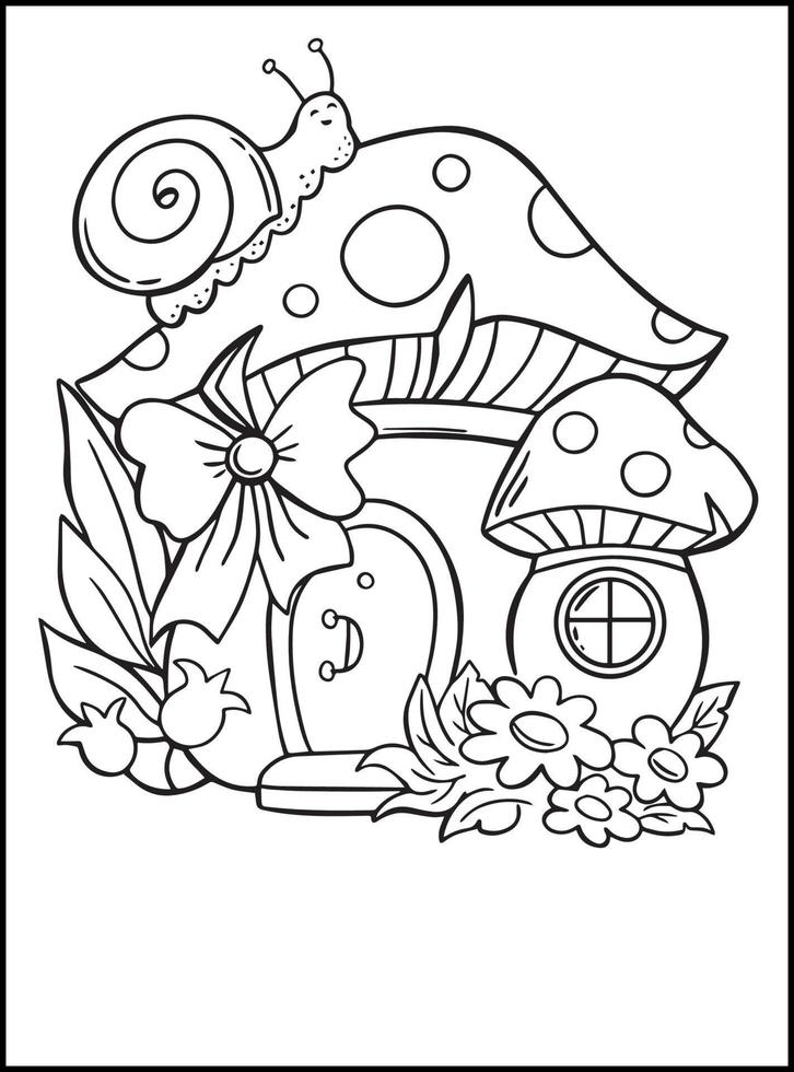 Mushroom House Coloring Pages for kids vector