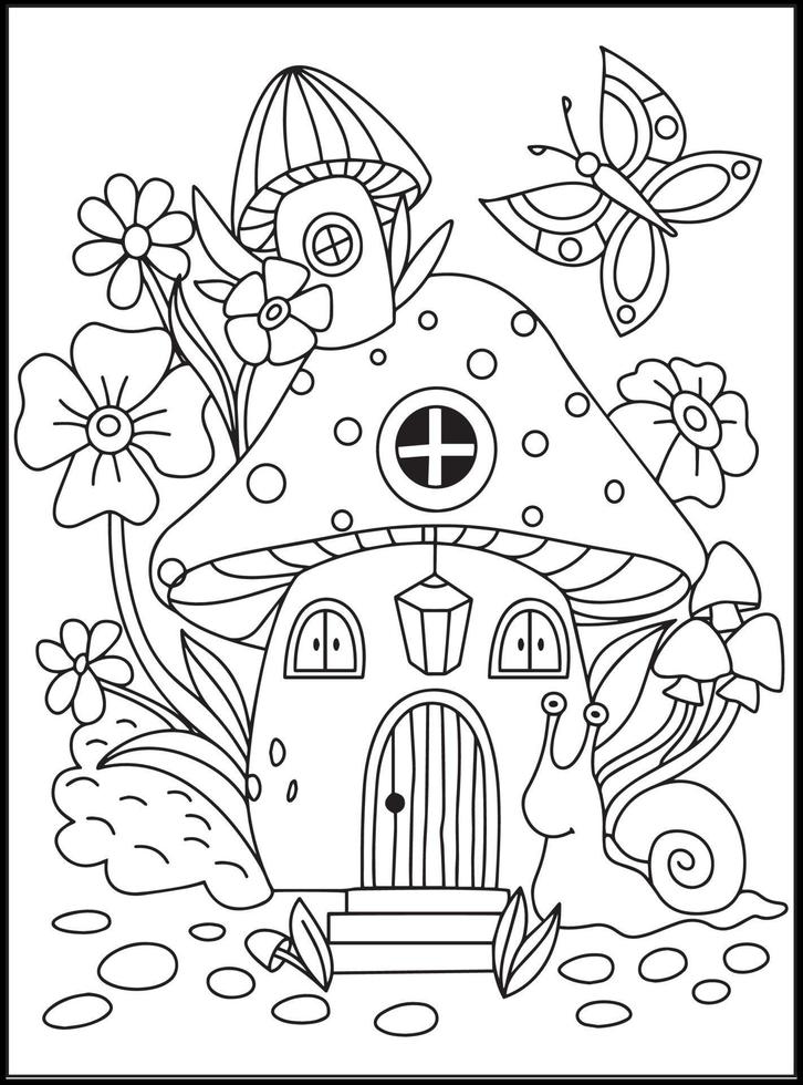 Mushroom House Coloring Pages for kids vector