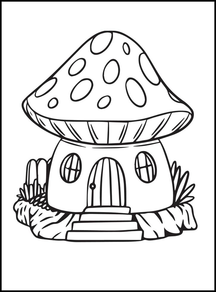 Mushroom House Coloring Pages for kids vector