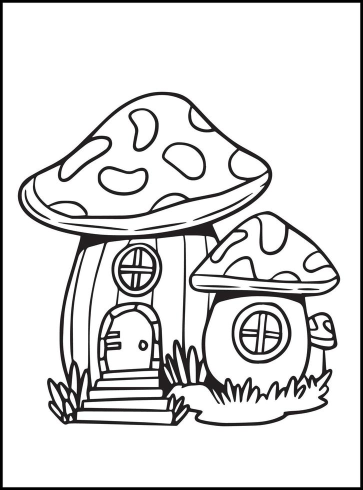 Mushroom House Coloring Pages for kids vector