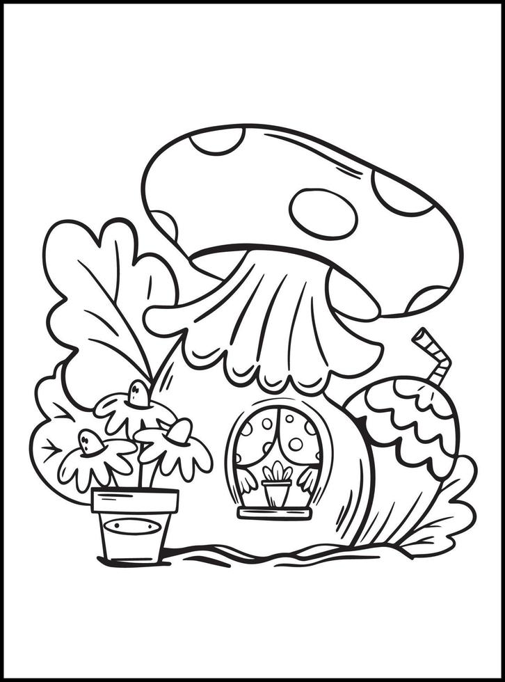 Mushroom House Coloring Pages for kids vector