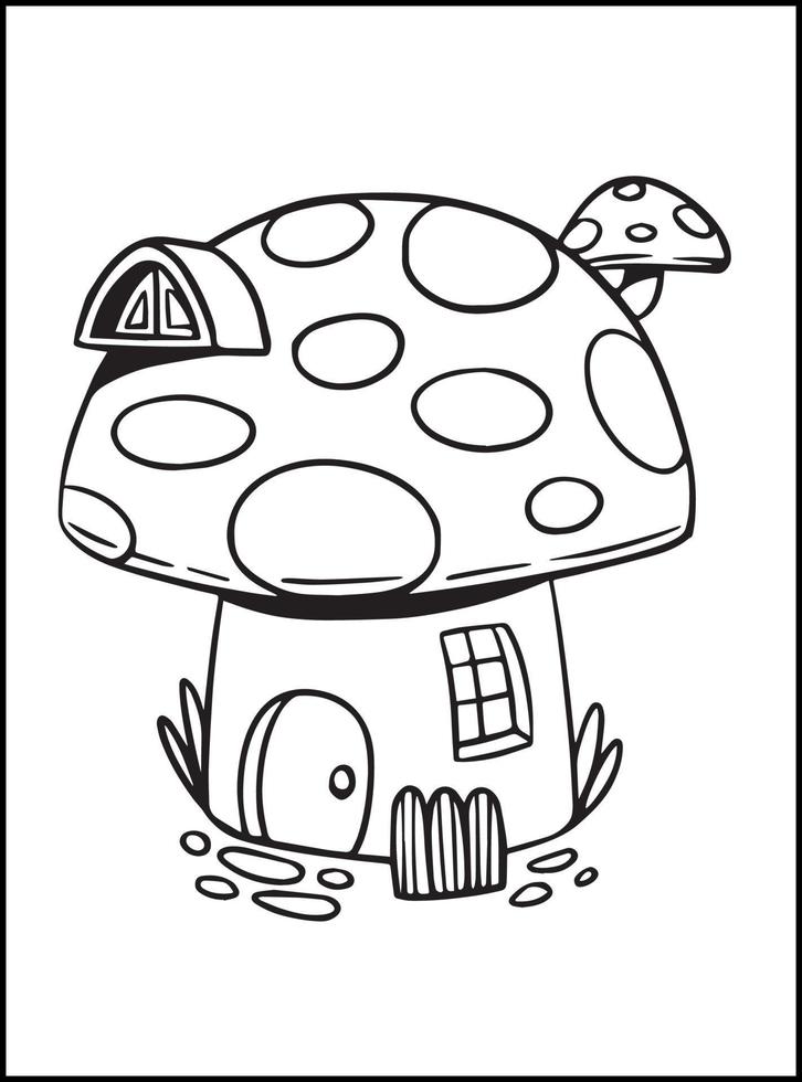 Mushroom House Coloring Pages for kids vector