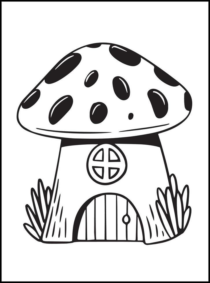 Mushroom House Coloring Pages for kids vector