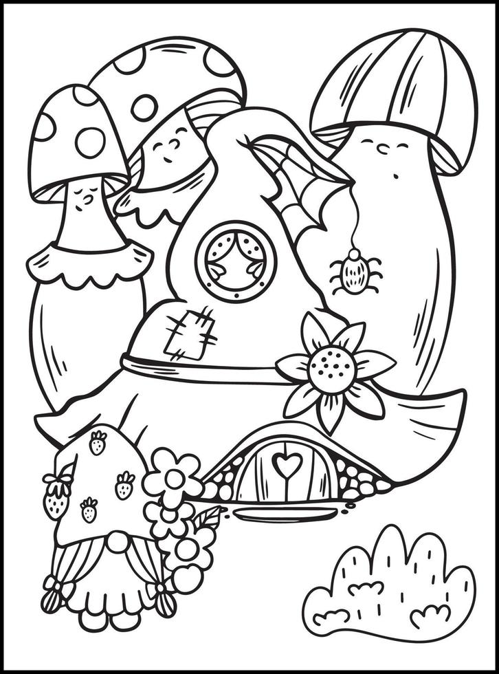 Mushroom House Coloring Pages for kids vector