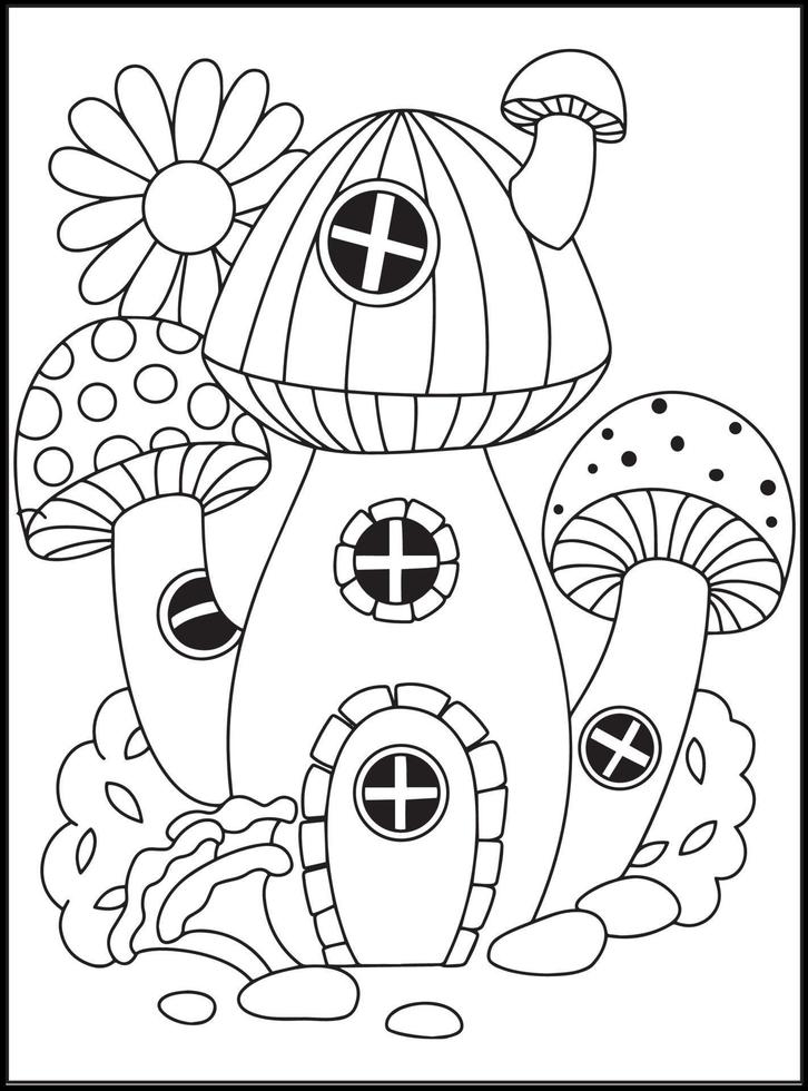 Mushroom House Coloring Pages for kids vector