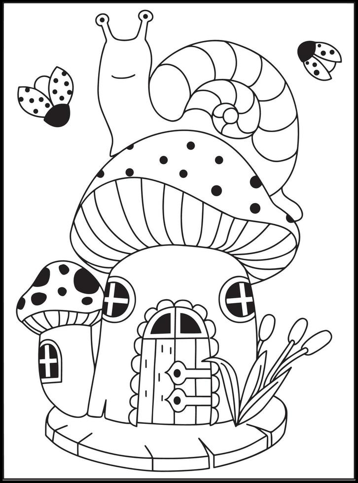 Mushroom House Coloring Pages for kids vector